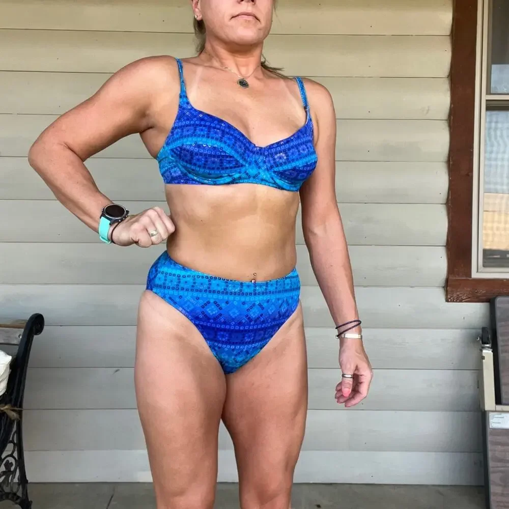Vintage 90s Jantzen blue metallic diamond print high cut bikini swimsuit set